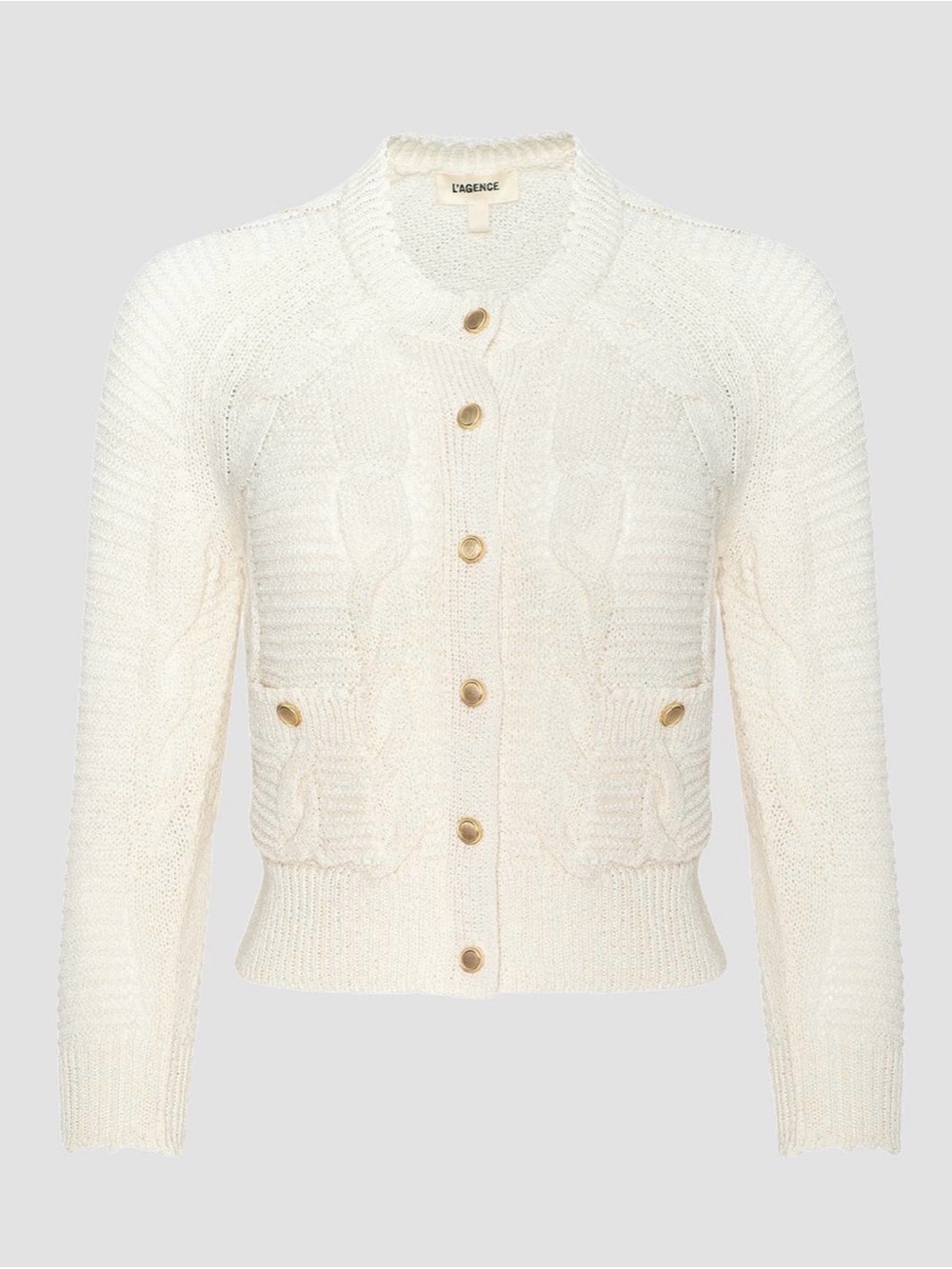 L'AGENCE Cream Cable Knit Button-Front Cardigan